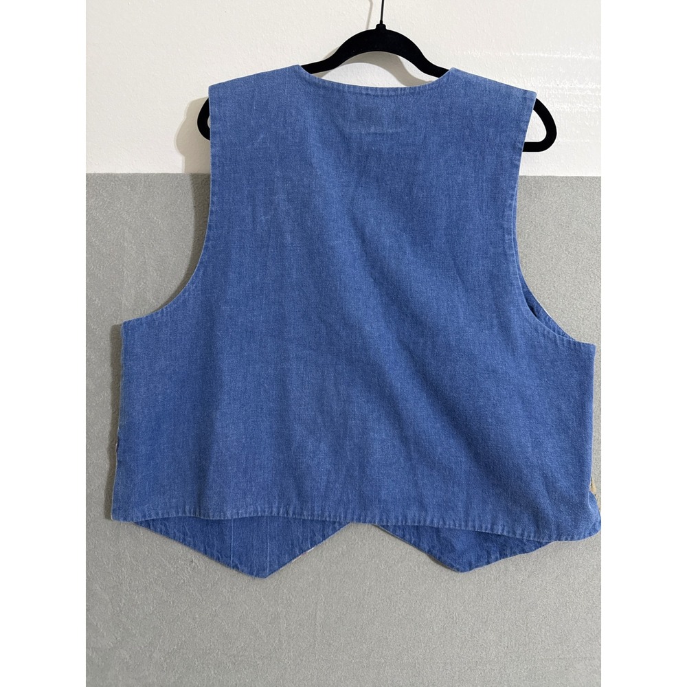 Vintage Floral Tapestry Vest Blue Denim Back Button Front Boho Cottagecore Women - Picture 5 of 14